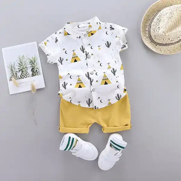 Cactus Print Short-sleeve Shirt and Pants Set